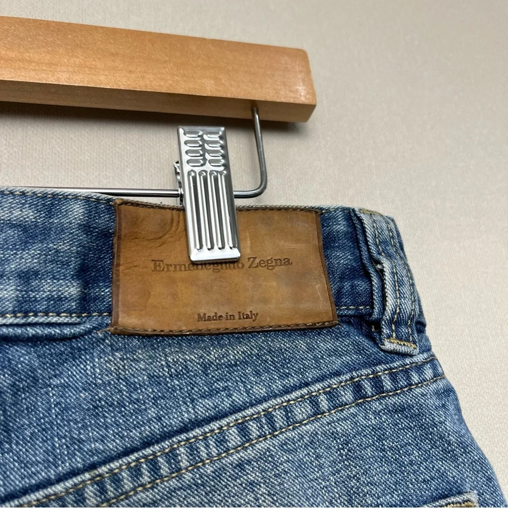 Ermenegildo Zegna Italian Denim Jeans 100% Cotton Slim Fit Distressed Size 34x29